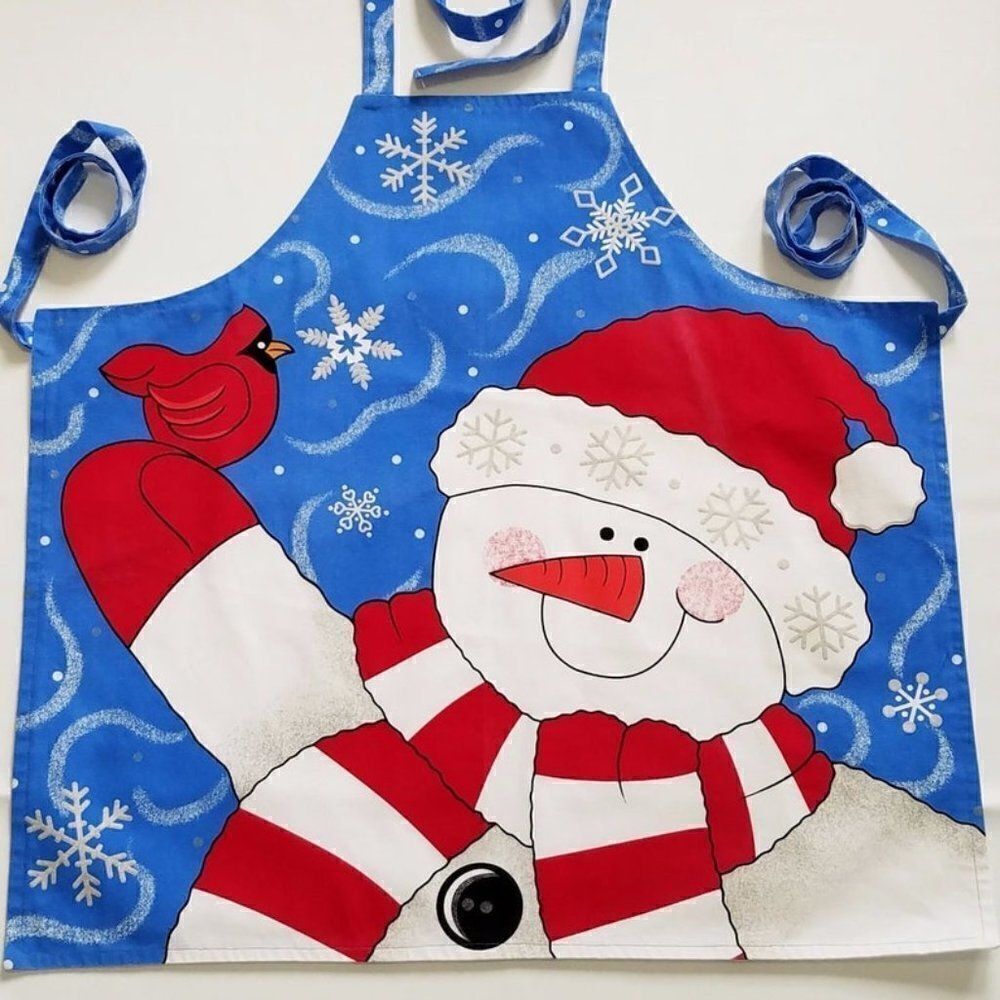 Vintage Snowman And Cardinal Apron Christmas Kitchen Holiday Cook Unisex Chef